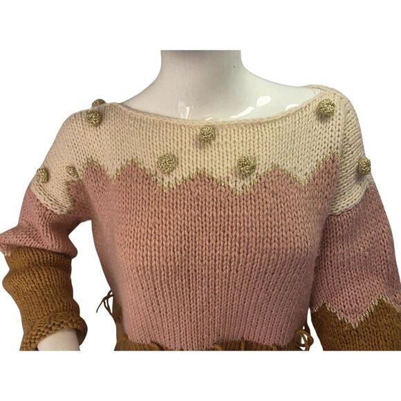 Vero Alfie Cleopatra Handmade Sweater Sz L Mohair Wool Pink Brown Colorblock - Picture 2 of 11